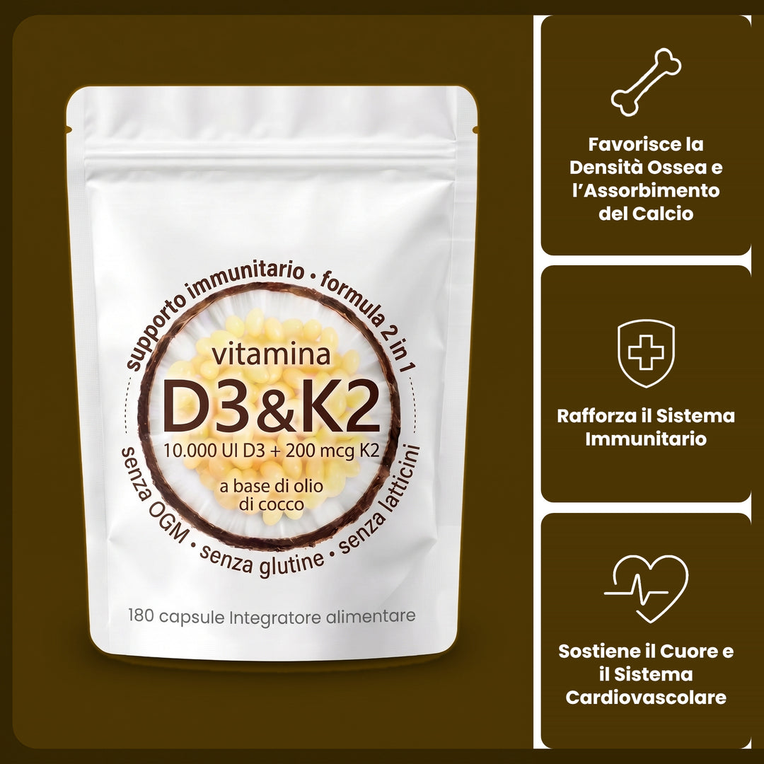 Vitamina D3 & K2 Alto Dosaggio, Capsule Molli