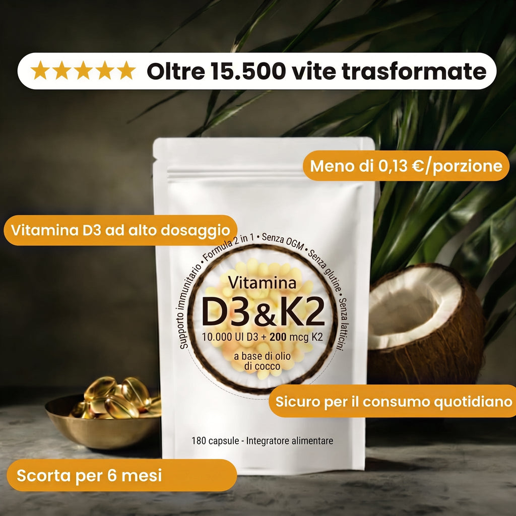 Vitamina D3 & K2 alto dosaggio scorta 6 mesi