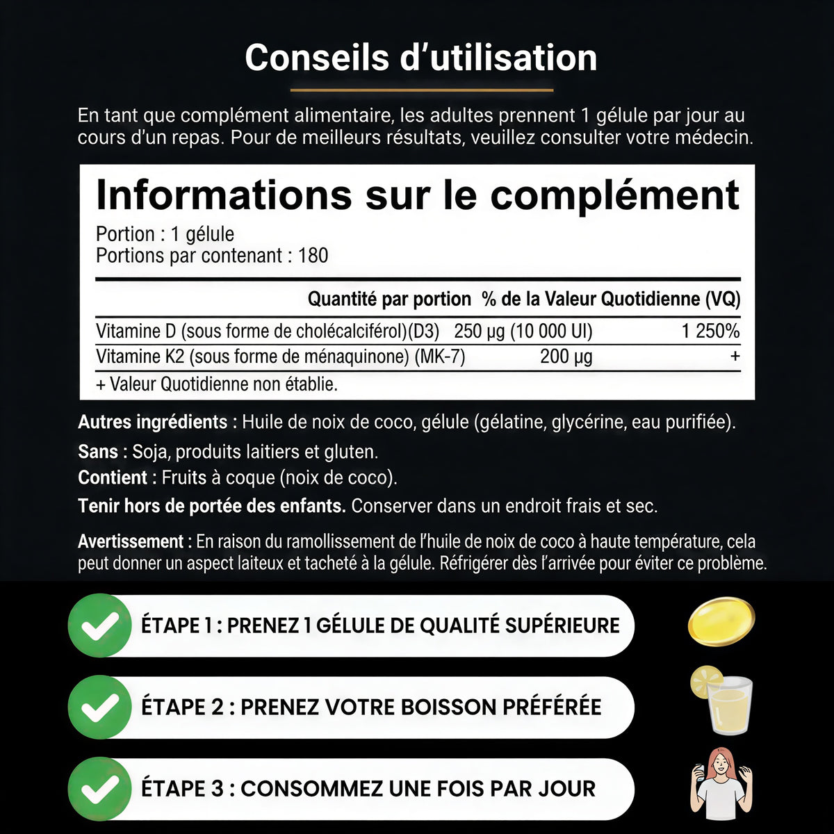 Vitamine D3 & K2 Haute Dose – Gélules Molles