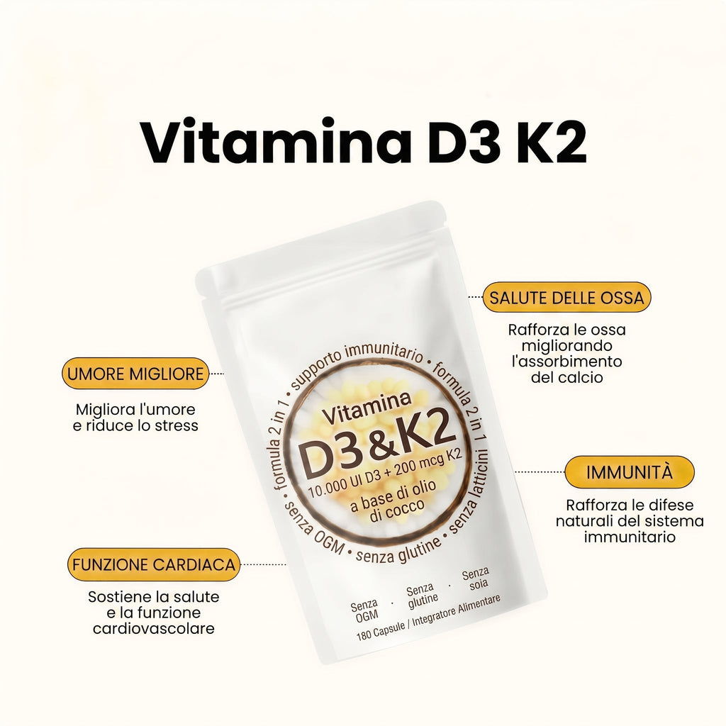 Vitamina D3 K2 umore ossa sistema immunitario cuore