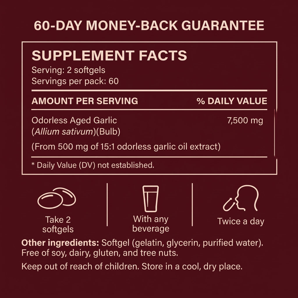 Supplement facts of the Aged Garlic Extract