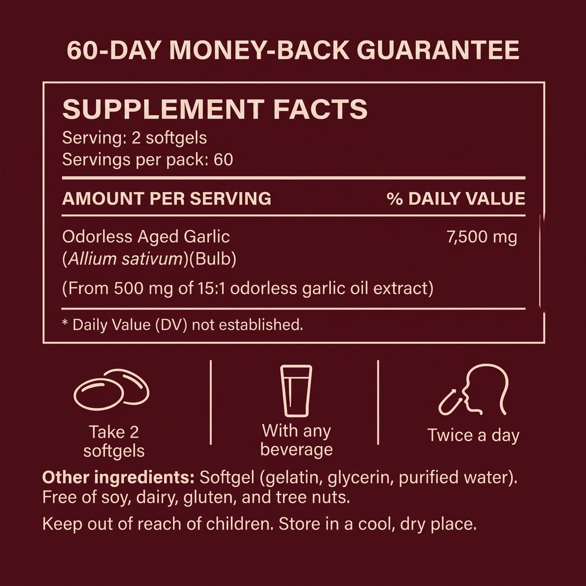 Supplement facts of the Aged Garlic Extract