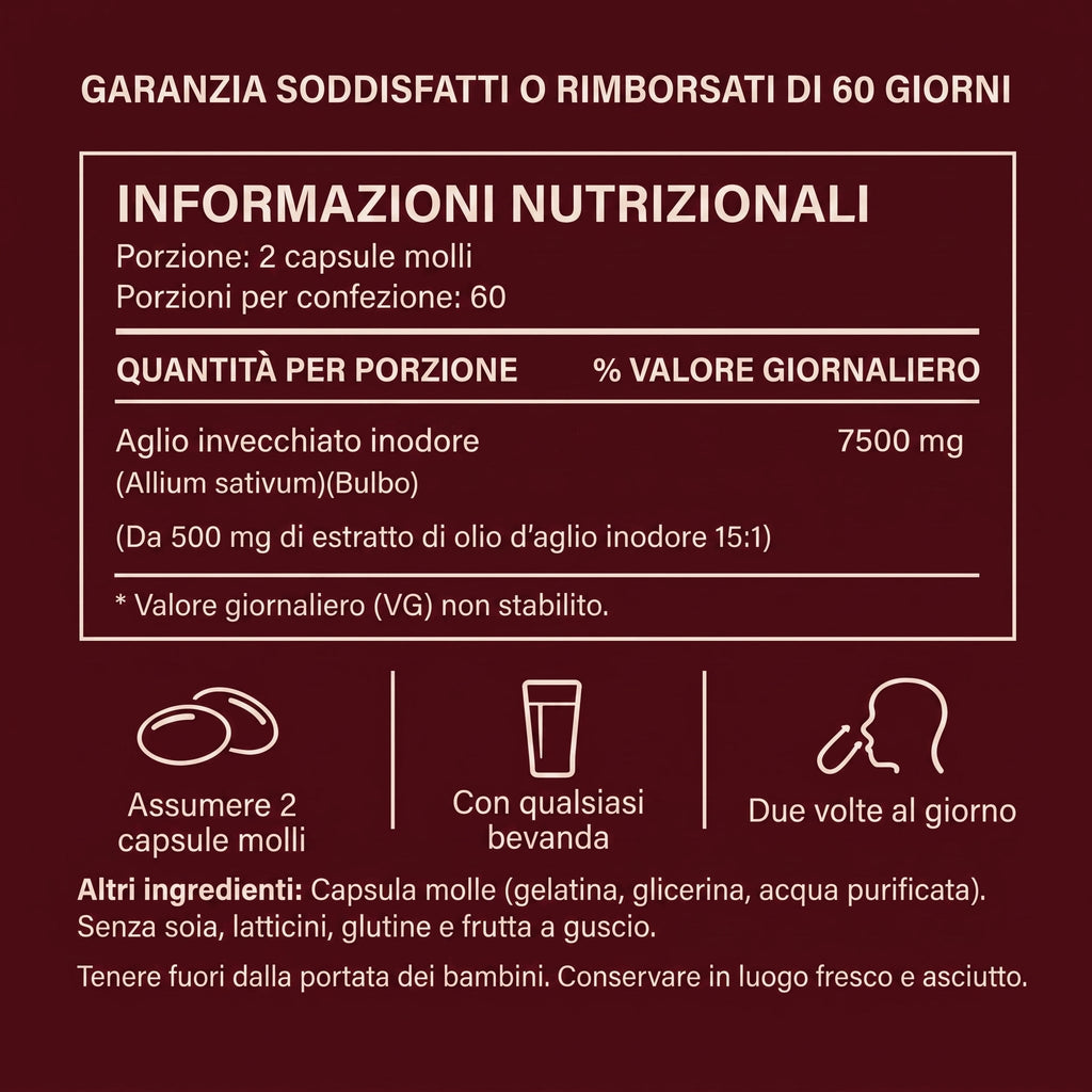 Informazioni nutrizionali dell'Estratto di Aglio Invecchiato, 7500 mg di aglio invecchiato inodore per porzione