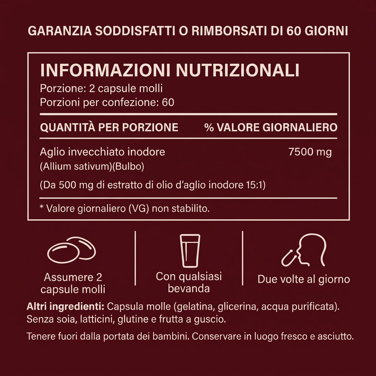 Informazioni nutrizionali dell'Estratto di Aglio Invecchiato, 7500 mg di aglio invecchiato inodore per porzione