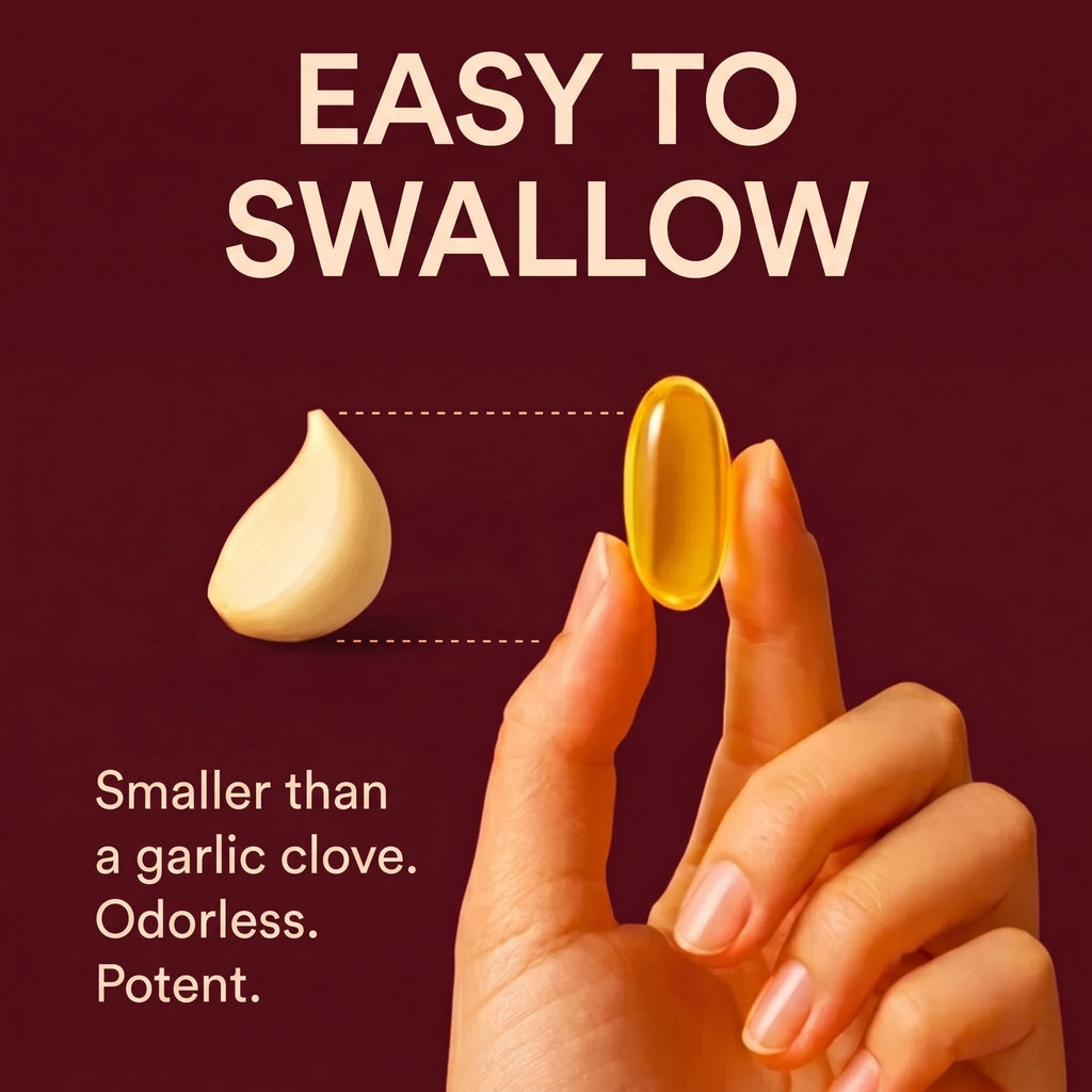 A softgel smaller than a garlic clove