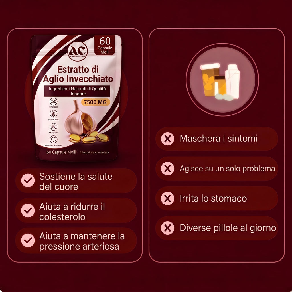 Estratto di Aglio Invecchiato a confronto con le pillole tradizionali: sostiene cuore, colesterolo e pressione arteriosa