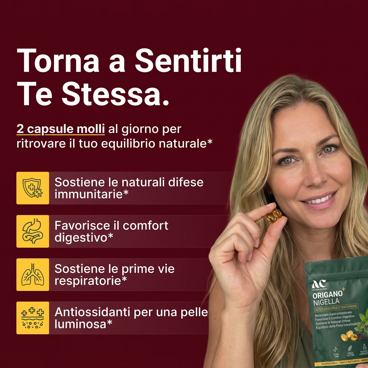 Torna a sentirti te stessa con Origano+: difese immunitarie, comfort digestivo, prime vie respiratorie, pelle luminosa